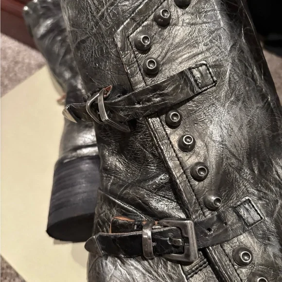 Like New A.S.98 Studded Silver Leather Boots - Picture 5 of 14